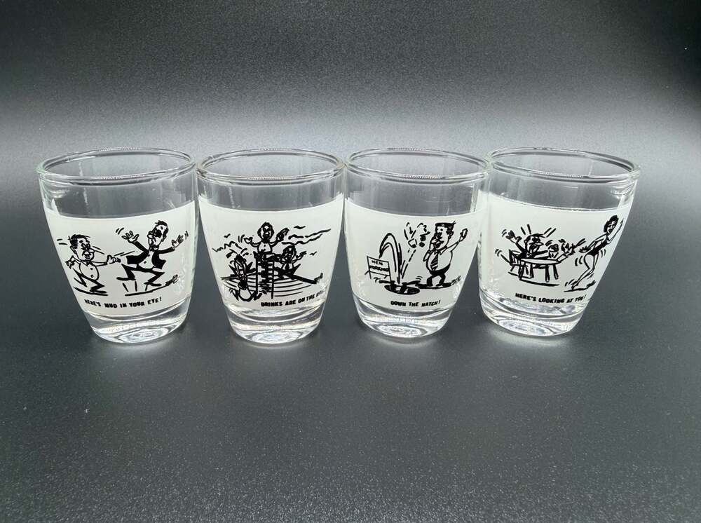 Vintage Anchor Hocking Comical Novelty Shot Glasses Set of 4